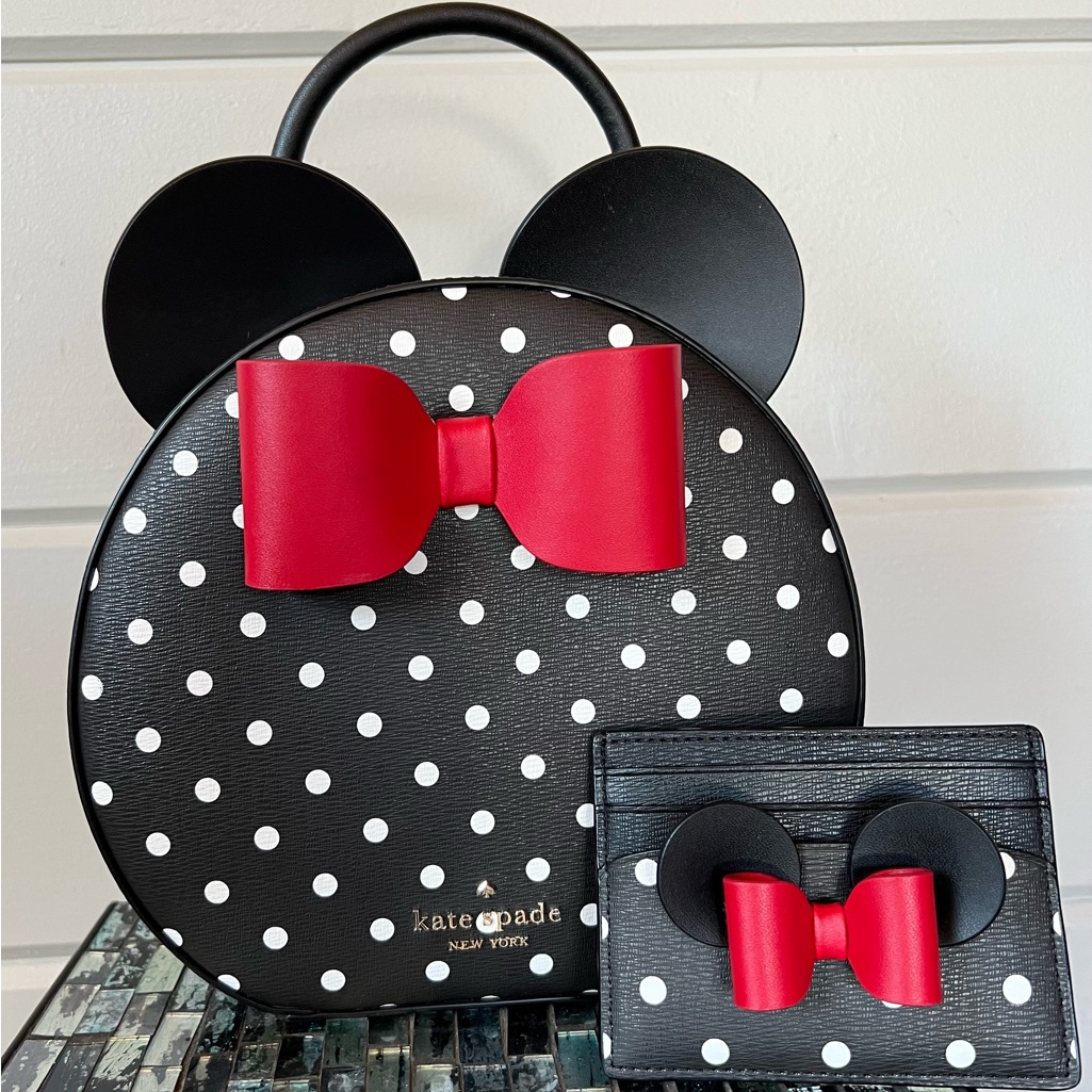 Nwt Disney Kate Spade Minnie Mouse Purse Wallet Set Black Crossbody Polkadot